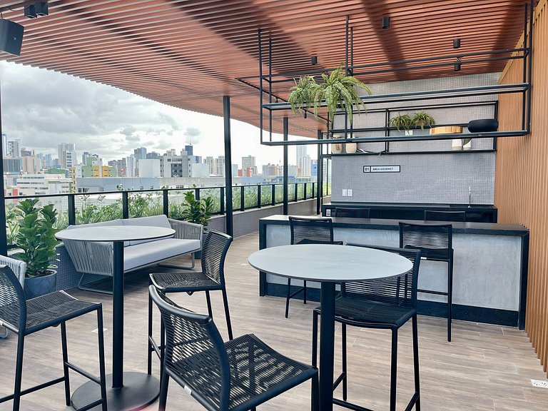 Flat c/ vista lateral mar pé na areia 503 Breeze