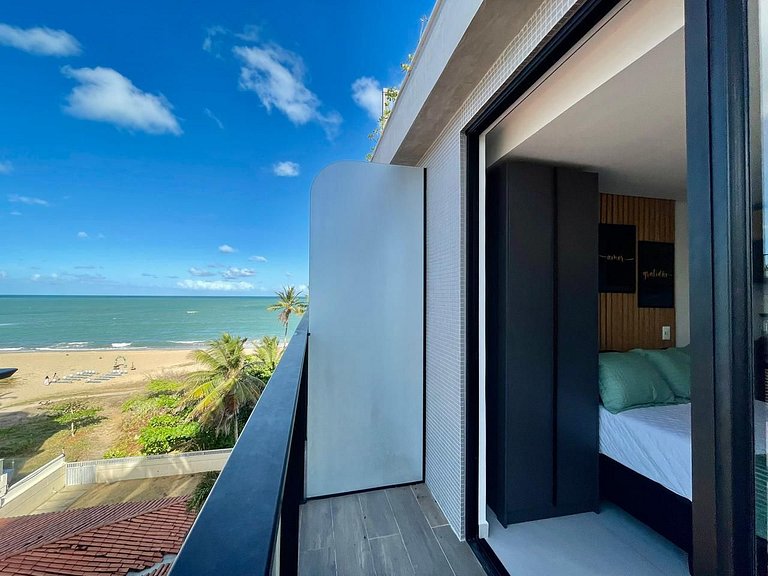 Flat c/ vista lateral mar pé na areia 503 Breeze